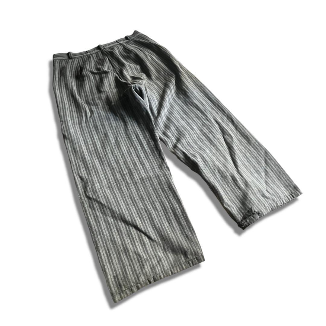 30s-40s French Vintage Striped Work Pants Patchwork