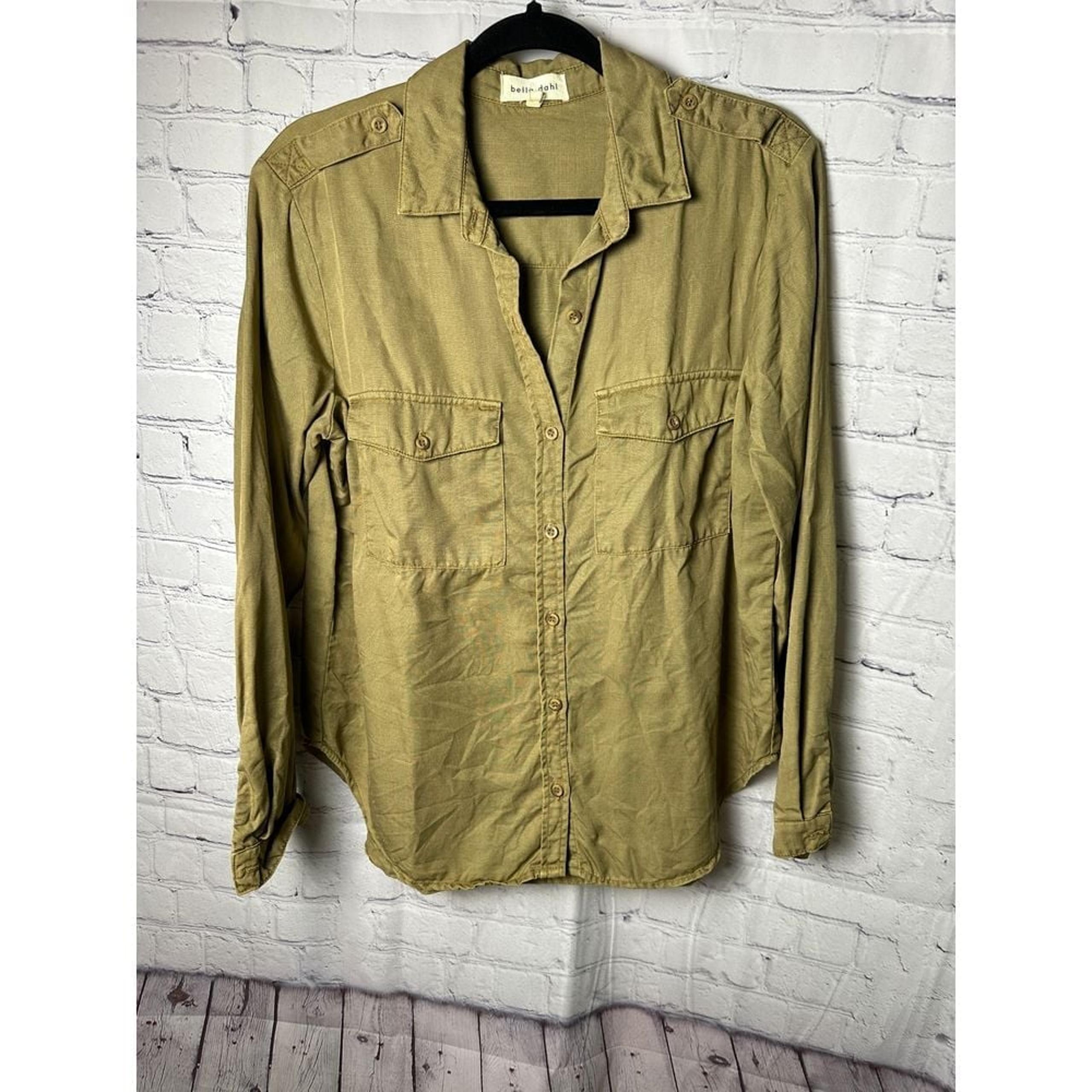 Bella Dahl Olive Green Button-Down Shirt Casual Versatile Tencel Lyocell
