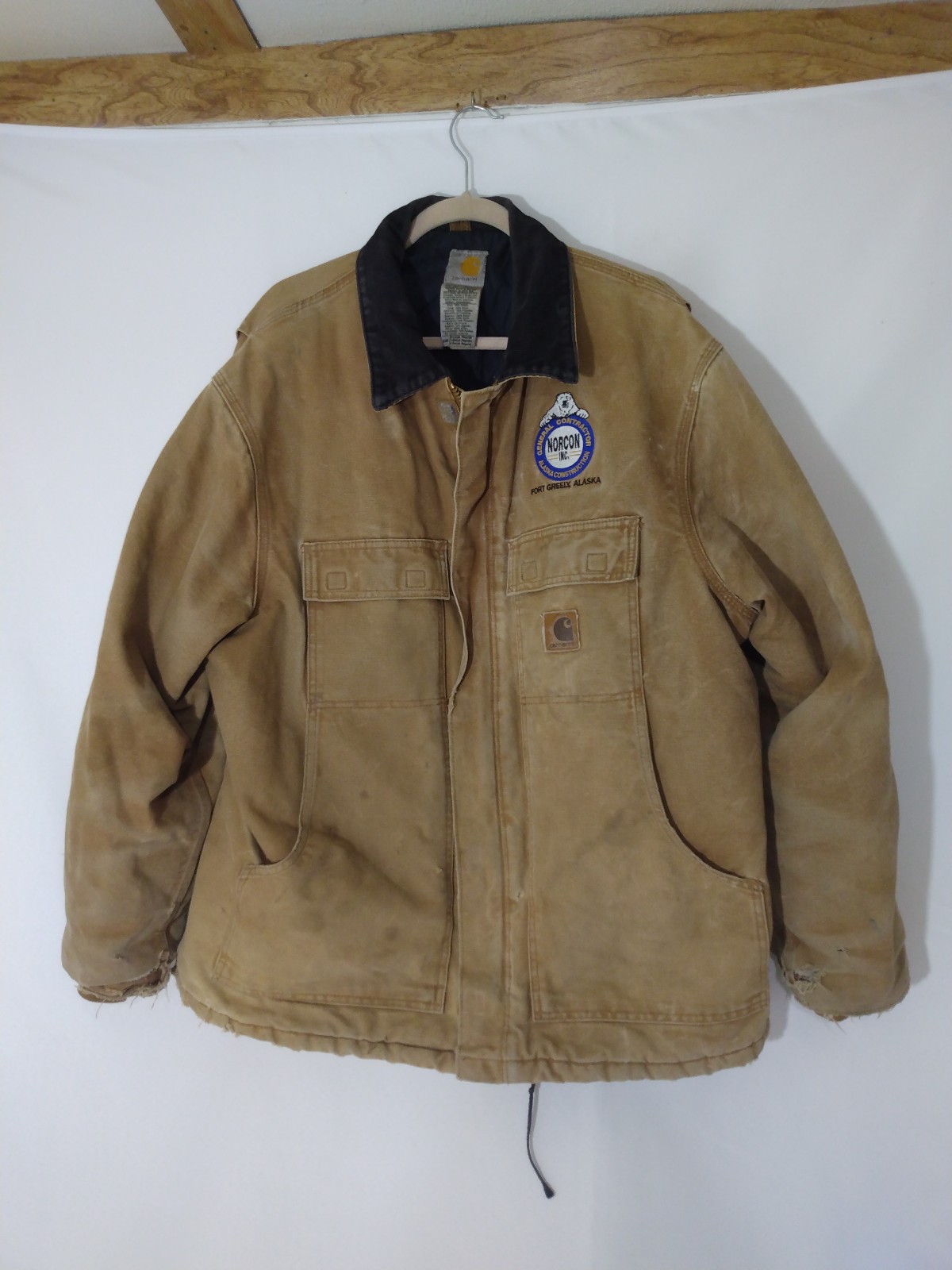 Men Carhartt C26 BRN Distressed Quilt Lined Canvas Jacket XL Fort Greeley Alaska