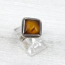 Sterling Silver Natural Amber Ring Size