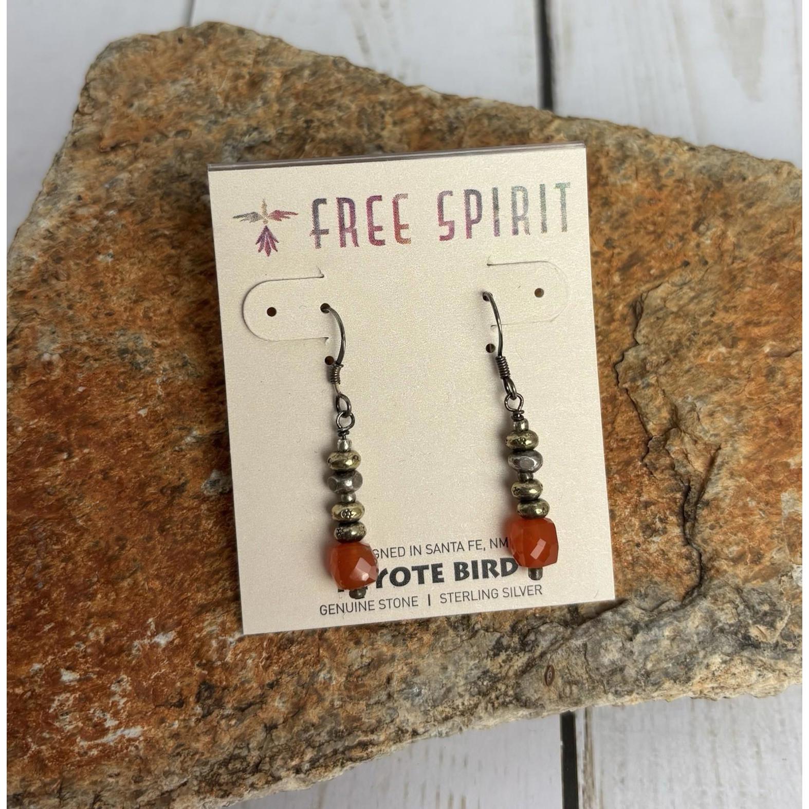 Peyote Bird Sterling Carnelian Brass Bead Earrings J106