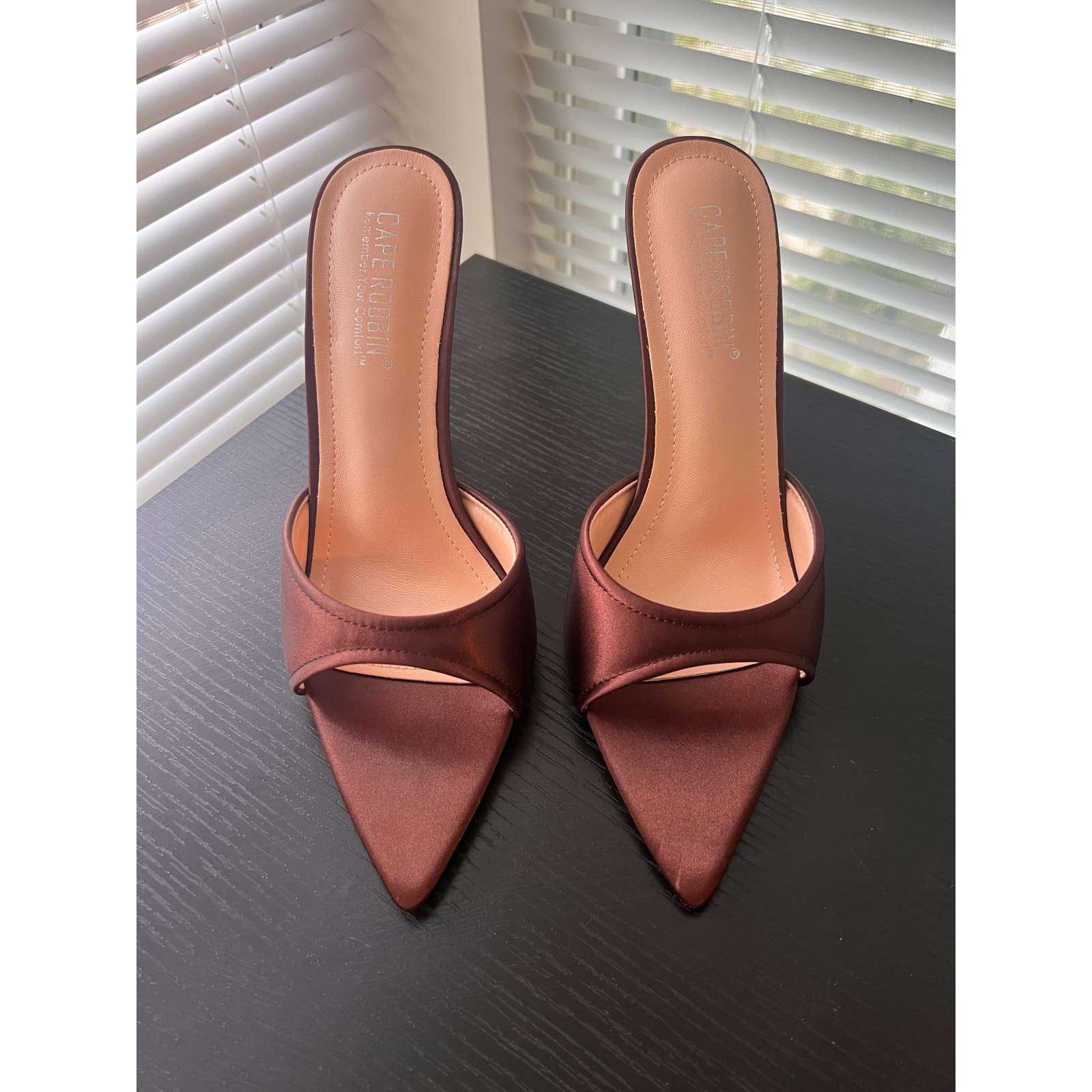 Brown satin heels by Cape Robbin
