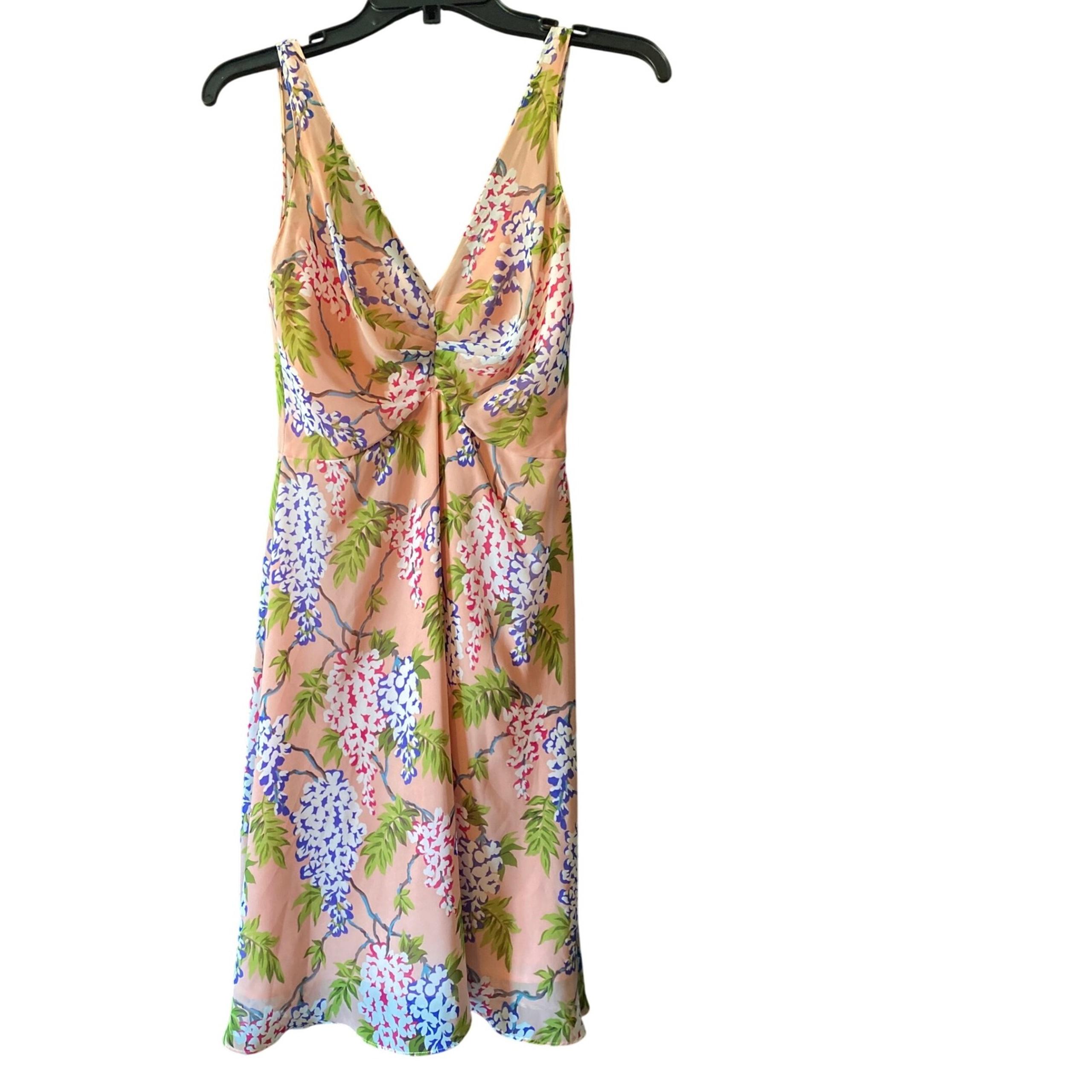 Eva Franco Floral V-Neck Sleeveless Summer Dress Peach Pink Size 2 NWT
