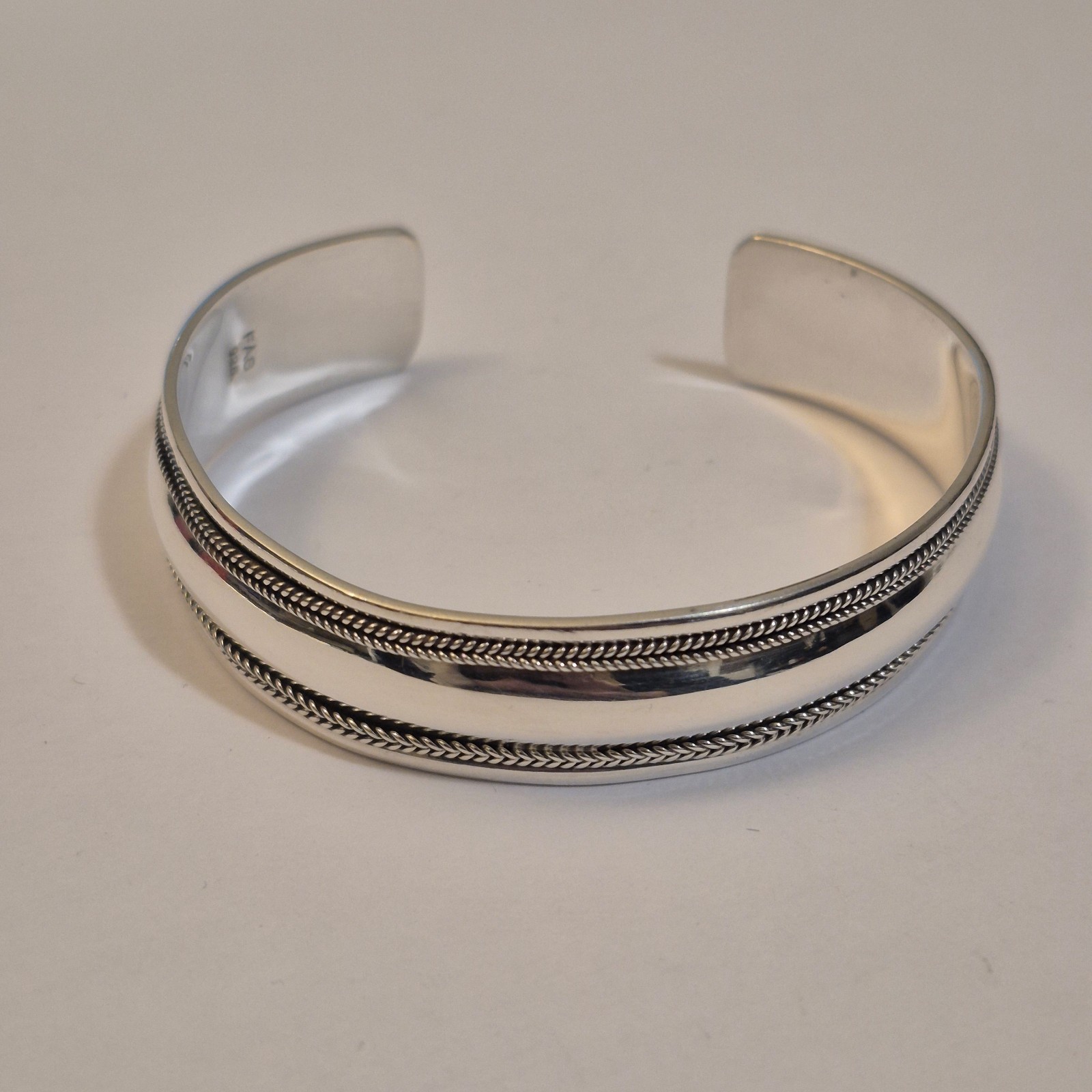 925 Sterling Silver Cuff Bracelet with Braided Rope Detail