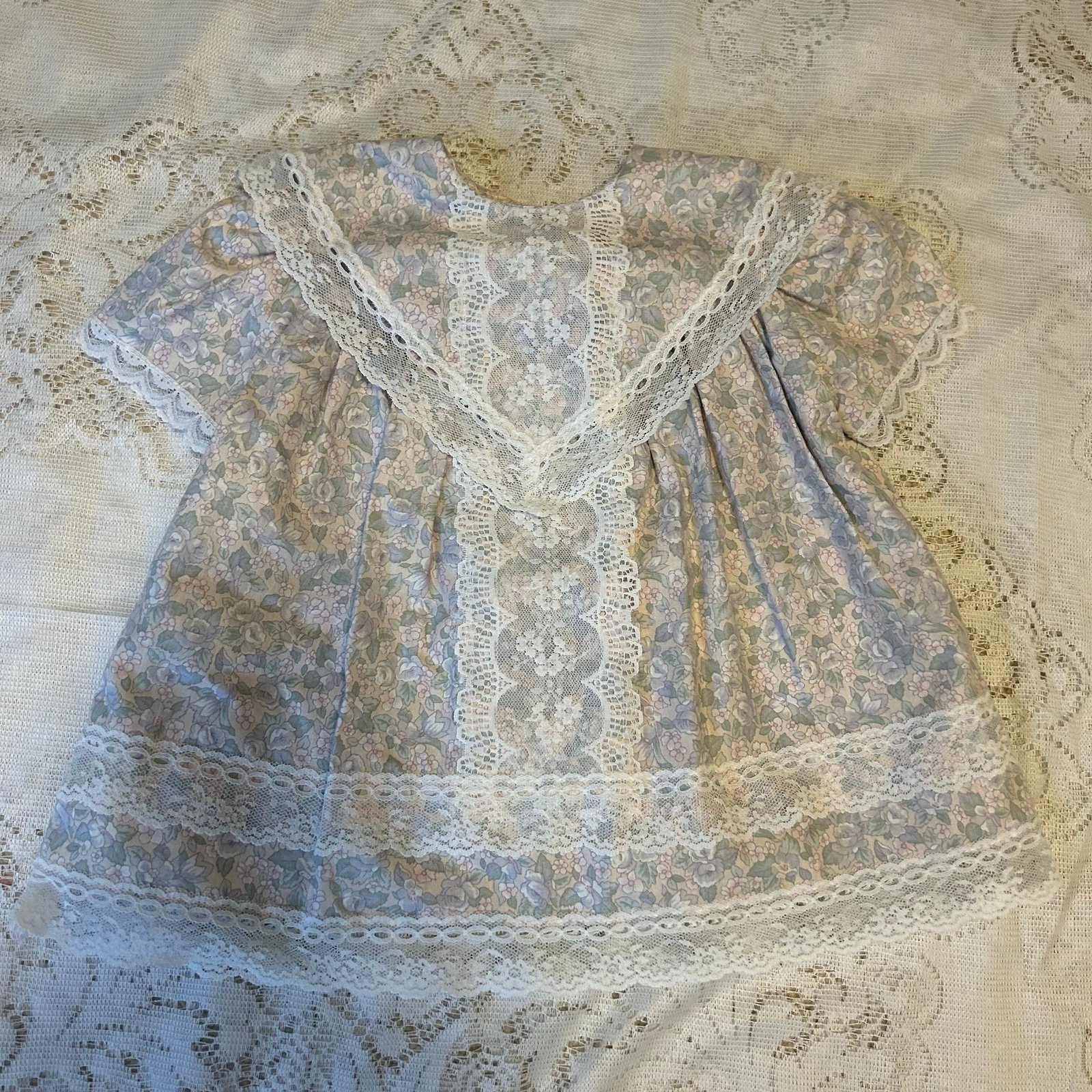 Gunne Sax Jessica McClintock Vintage 80s baby girl Floral Lace Trim Praire Dress