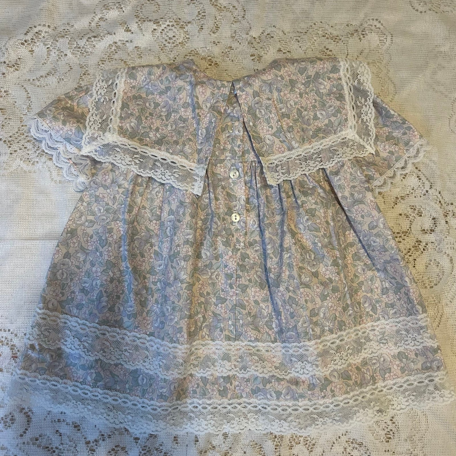 Gunne Sax Jessica McClintock Vintage 80s baby girl Floral Lace Trim Praire Dress