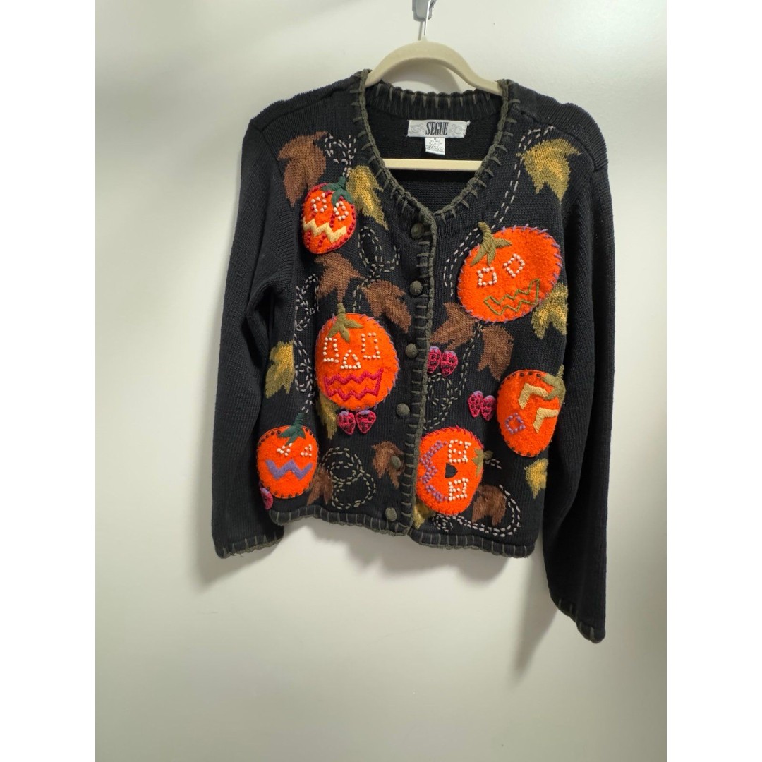 Vtg Segue Embroidered Halloween Fall Cardigan Sweater M