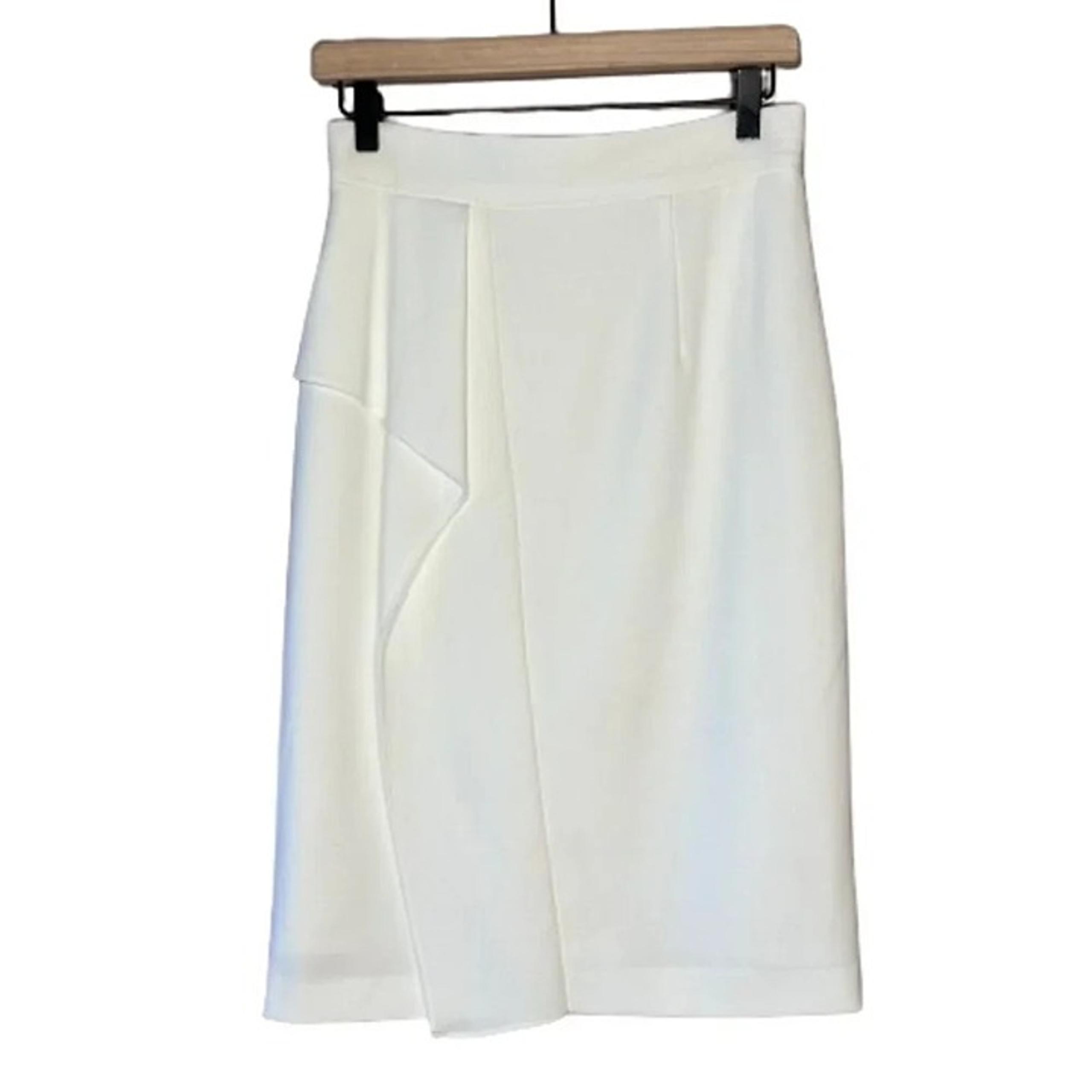 Women's 4 Antonio Melani White Pencil Skirt Ruffle Trim Slit Professional