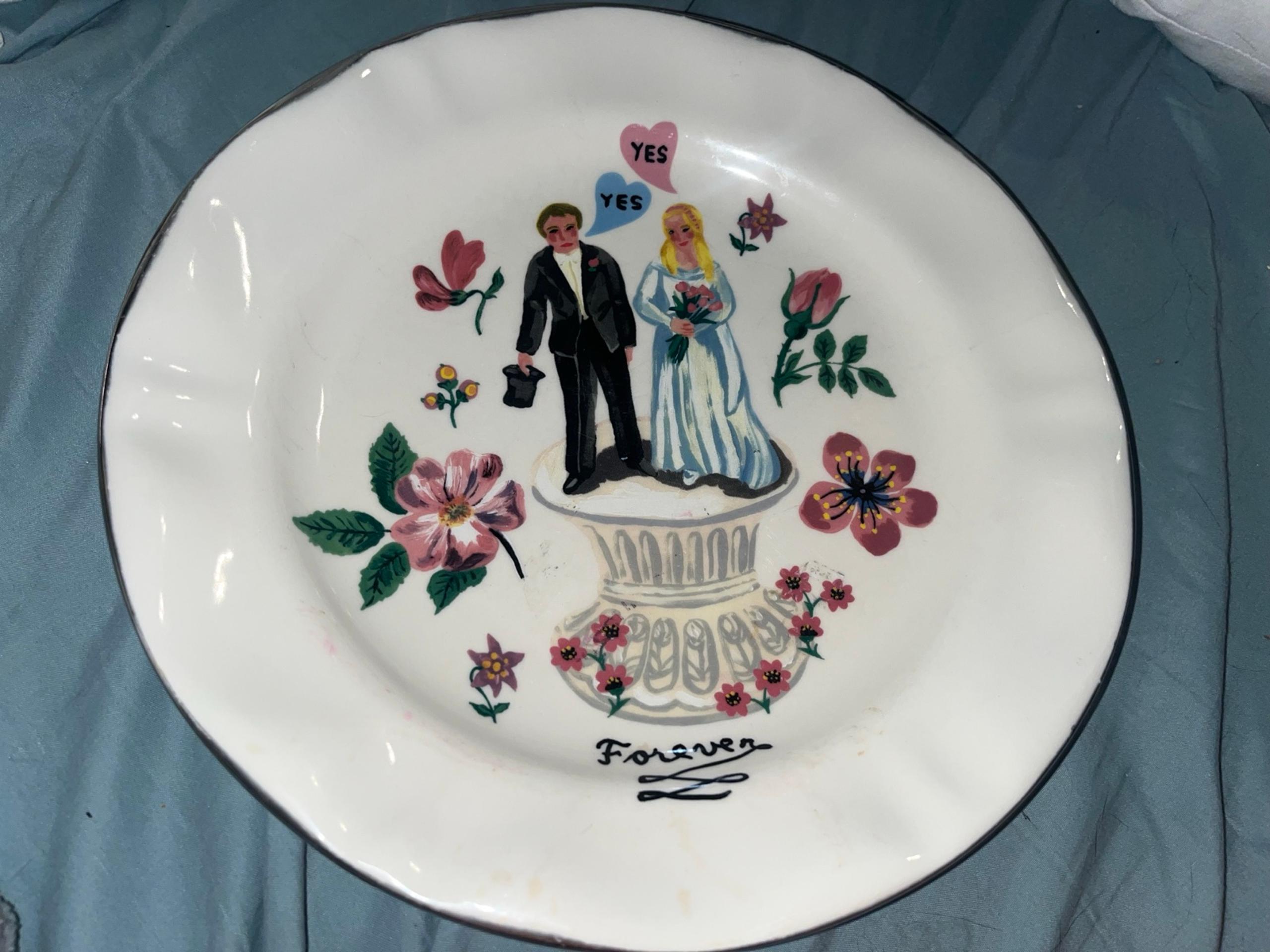 Anthropologie Nathalie Lete Forever Wedding Bride & Groom Love Dinner Plate