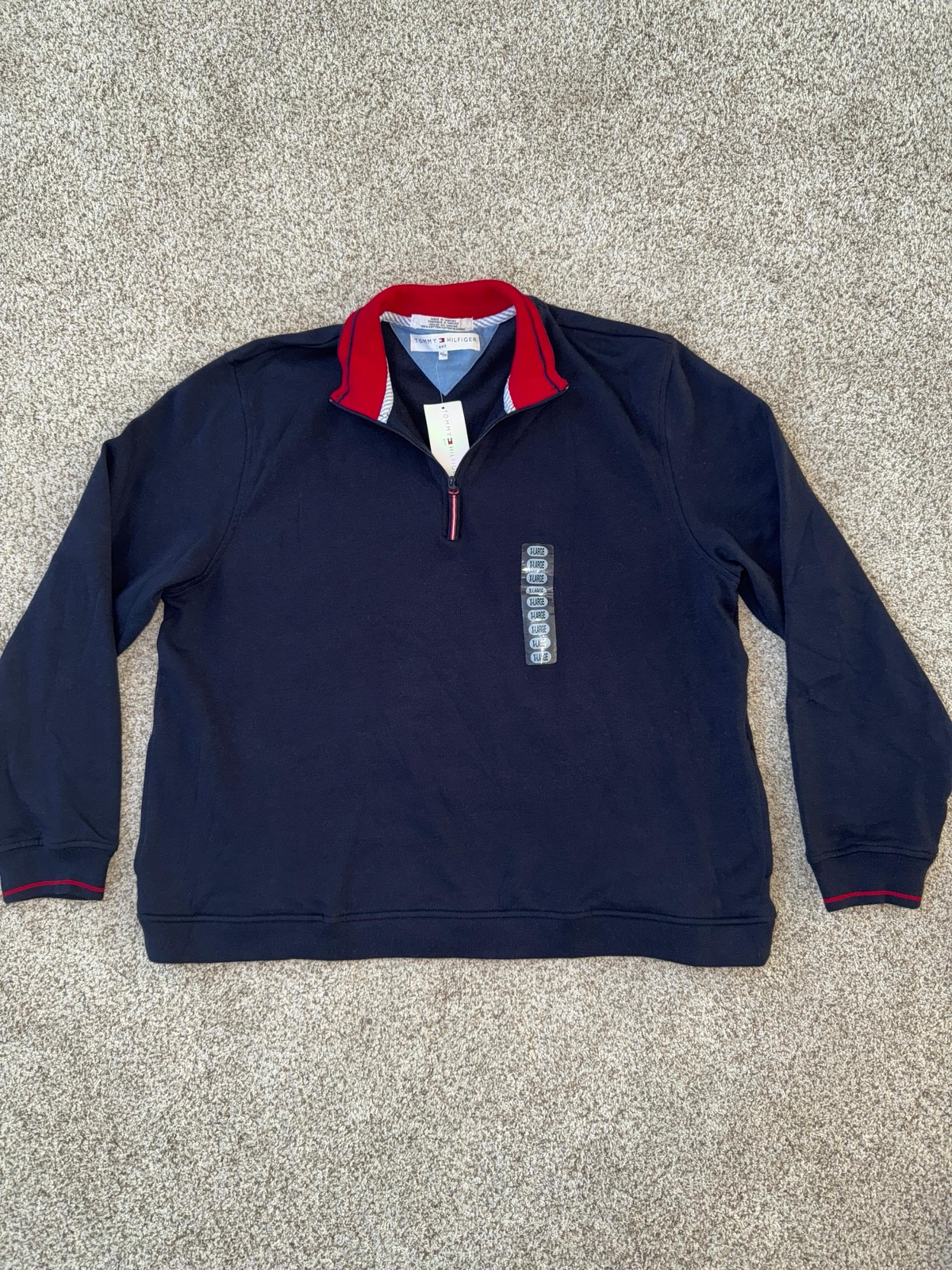NWT Quarter Zip Navy Pullover Sweatshirt Men’s Sz XLarge XL NEW - Tommy Hilfiger