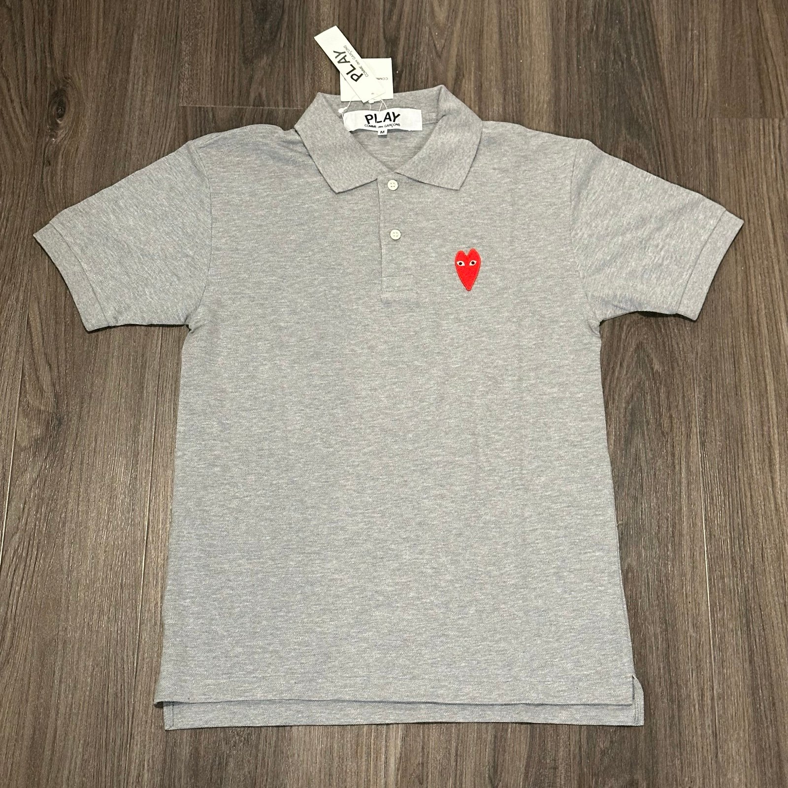 Brand NWT Comme des Garçons Play CDG Long Heart Grey Polo