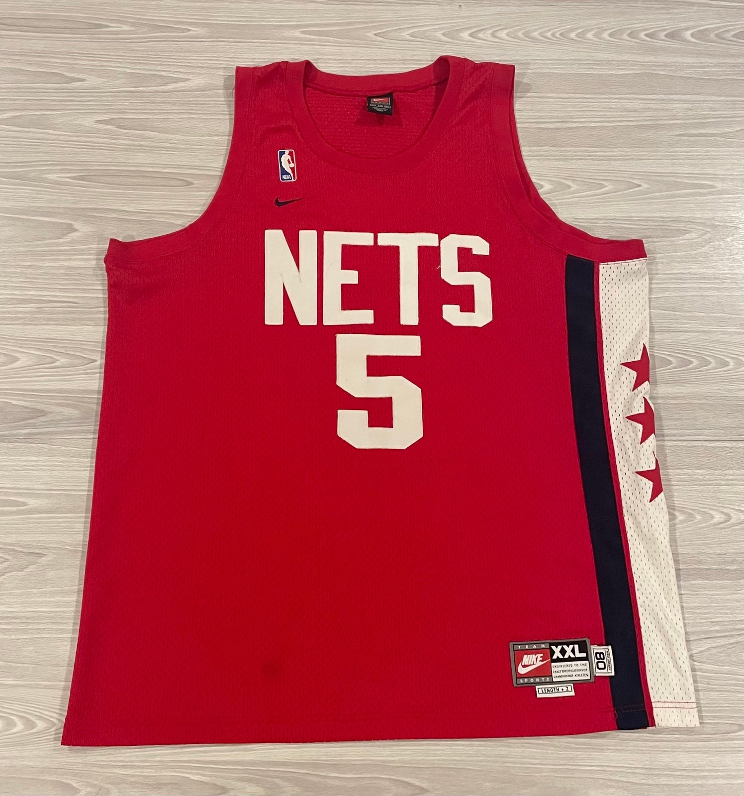 Vintage Nike Authentic Jason Kidd #5 New Jersey Nets Jersey Red Men’s Size 2XL