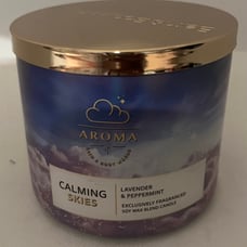 New Bath & Body Works Candle Aroma Calming Skies 3 Wick plus a free gift
