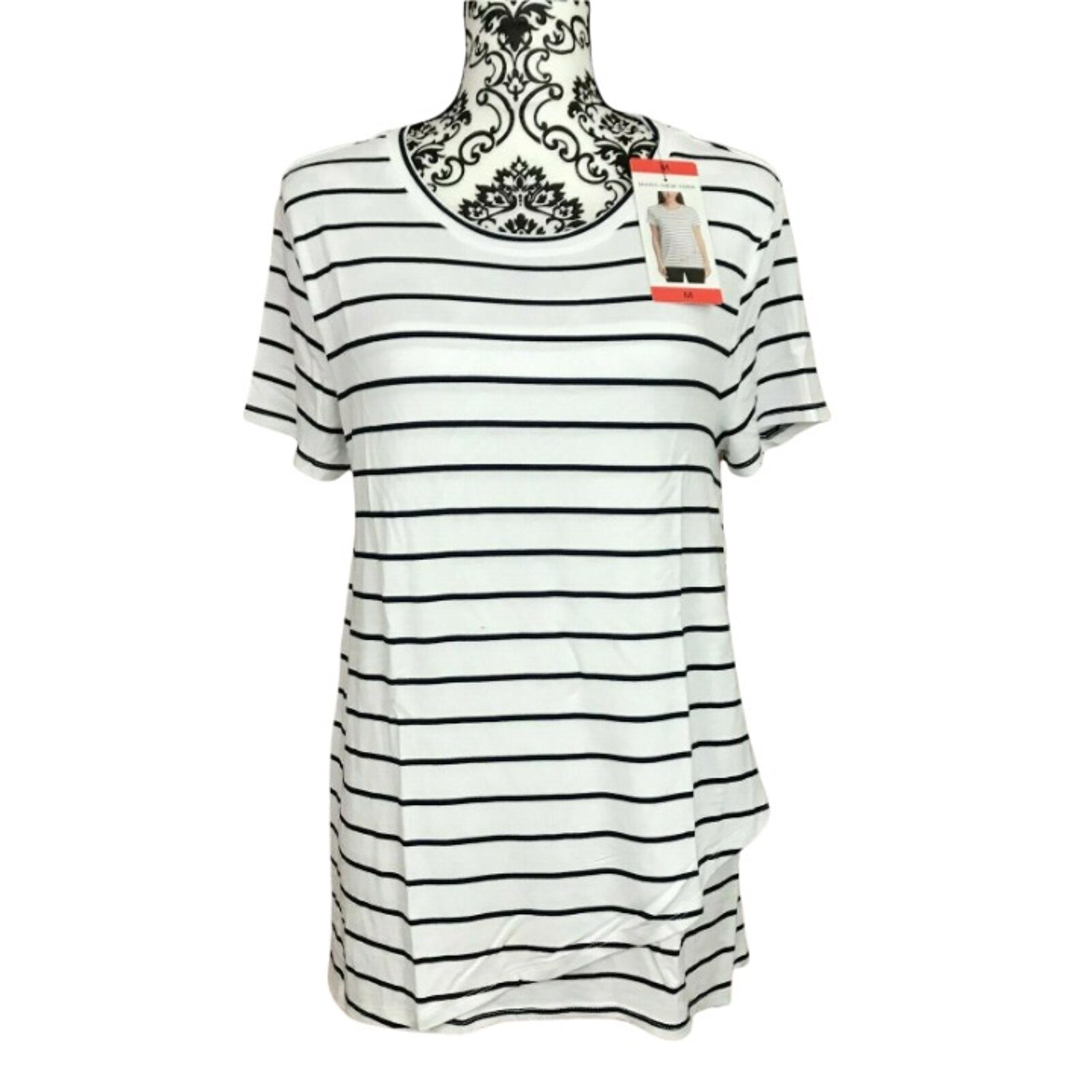 Andrew Marc | New York Women's White Striped Black Faux Wrap Blouse Top Medium
