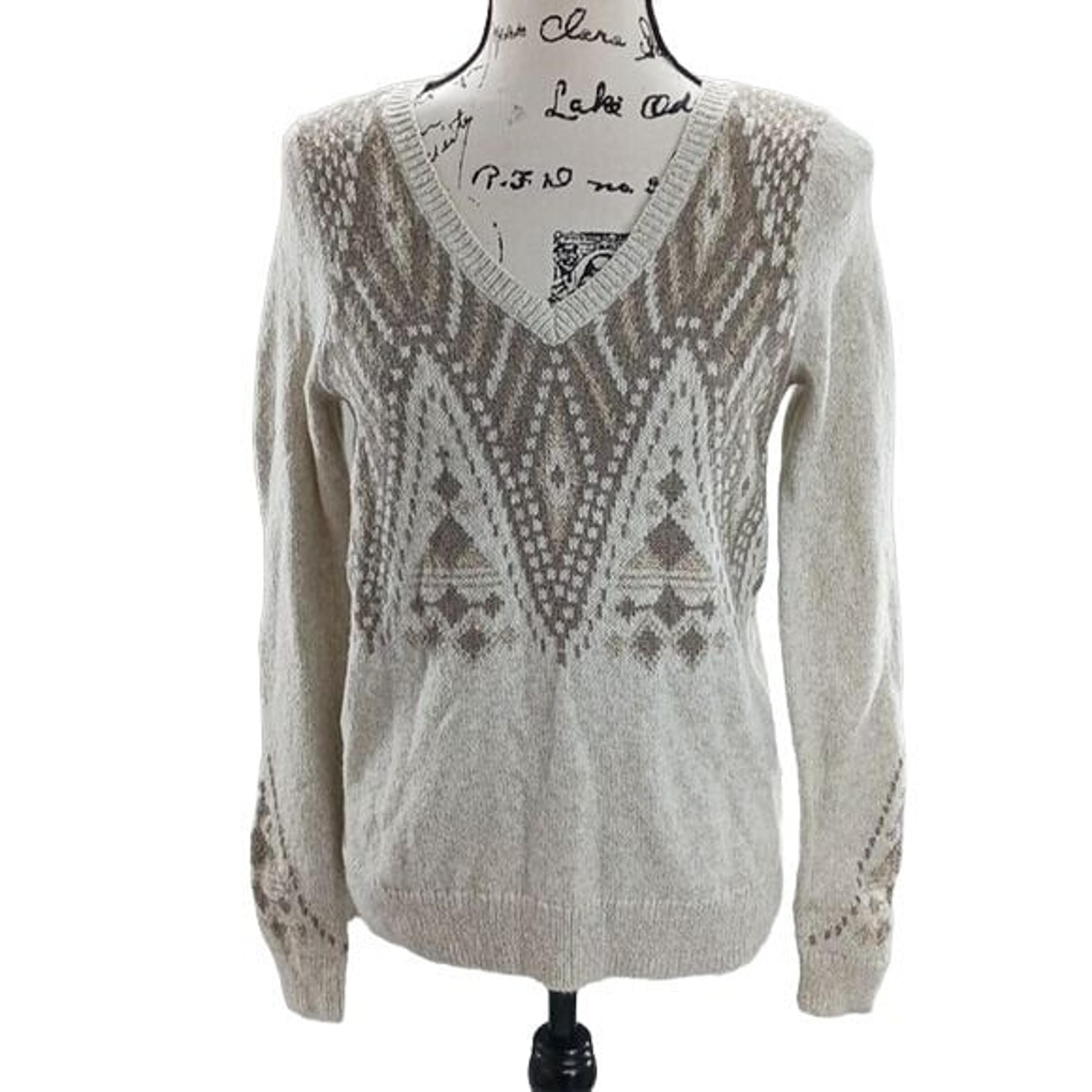 Hollister Sweater Tan Brown Knit V Neck Fair Isle Womens Size Small