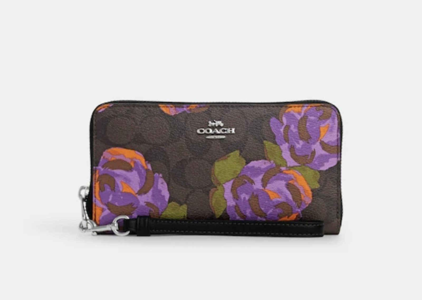 Coach Long Zip Around Wallet In Signature Canvas With Rose Print