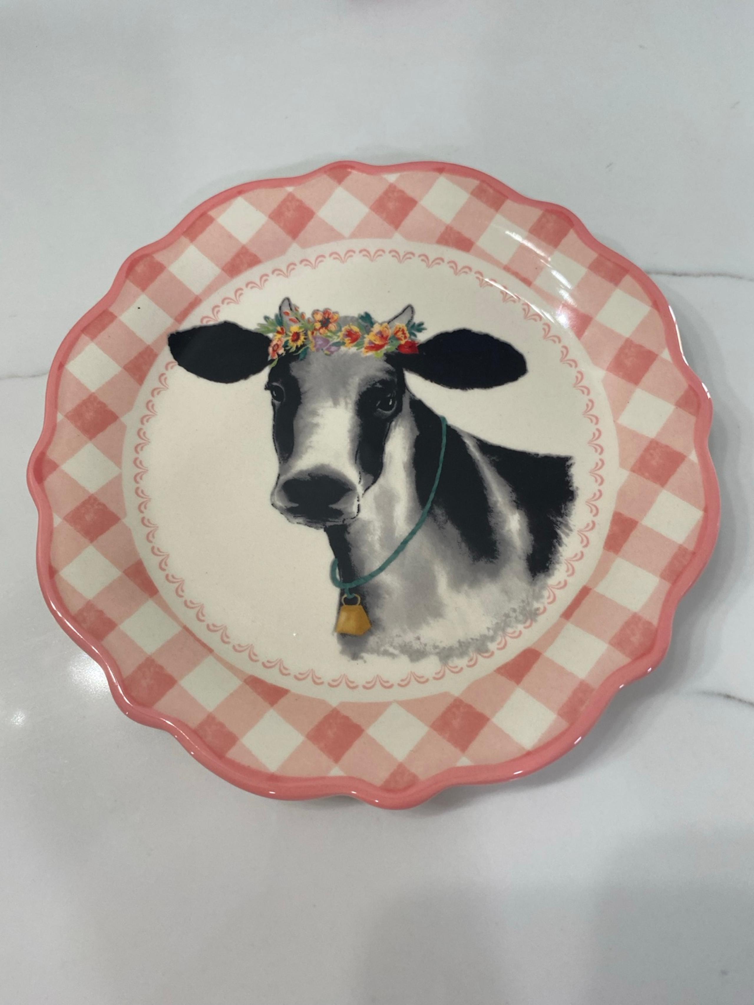 Pioneer Woman Gingham Cow Appetizer Plates set of 2