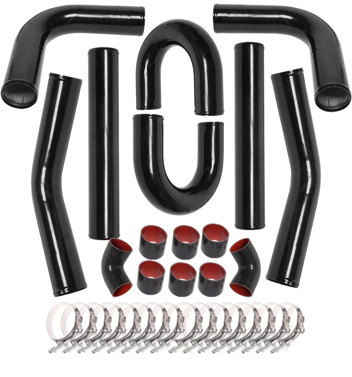 Universal 2.5 Inch Intercooler Pipe Piping Polished Aluminum Kit with Silicone H