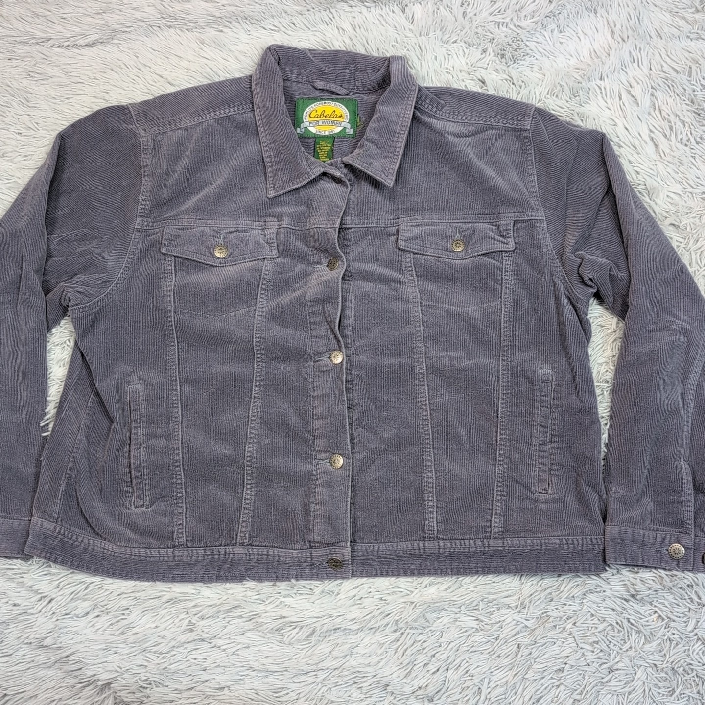 Cabela's Jacket Womens Gray 2X Corduroy Pockets Button Up Comfort Stretch Soft