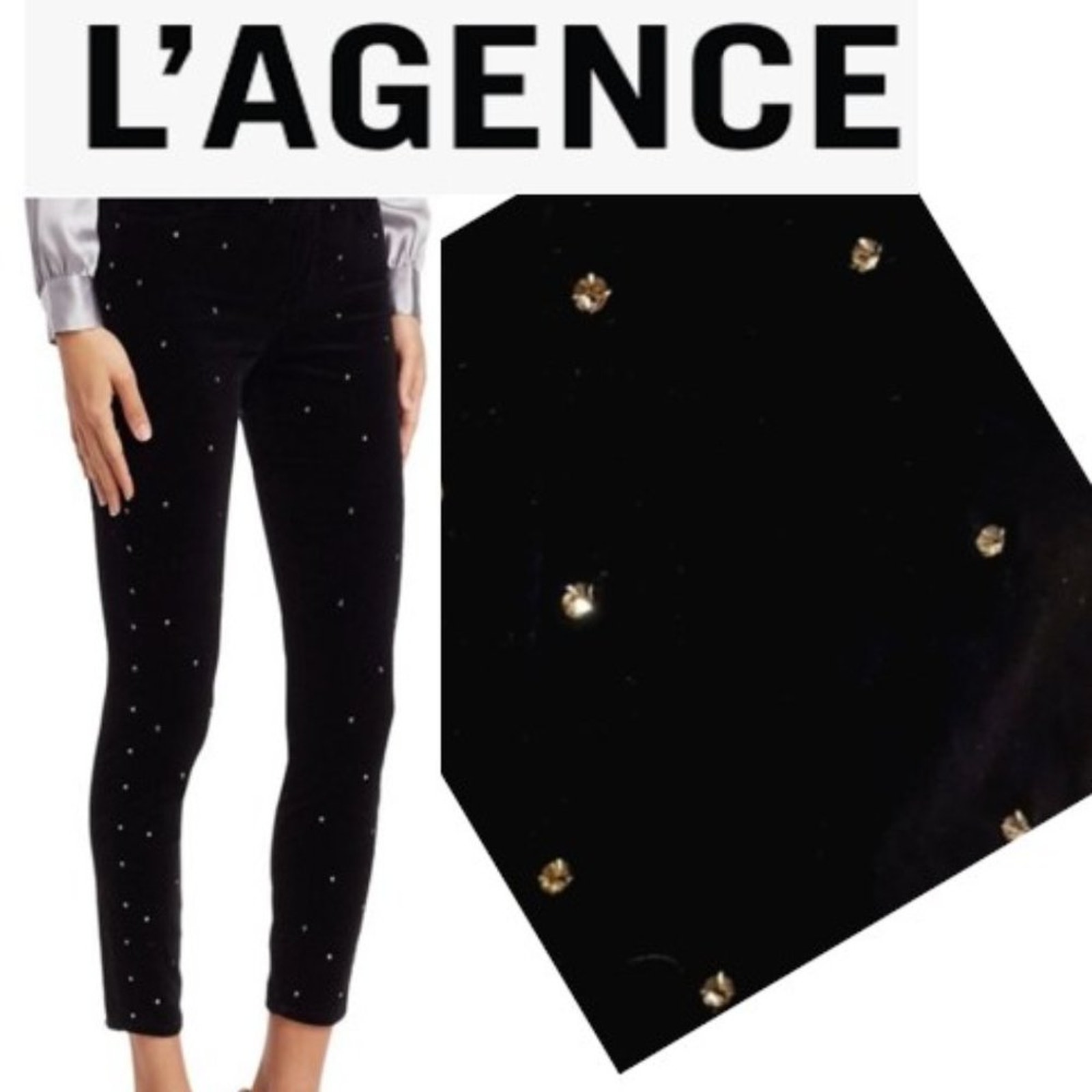 L’agence Margot VELVET Pants Sz 24 Black DIAMONDS Crystals SKinny Glam Party