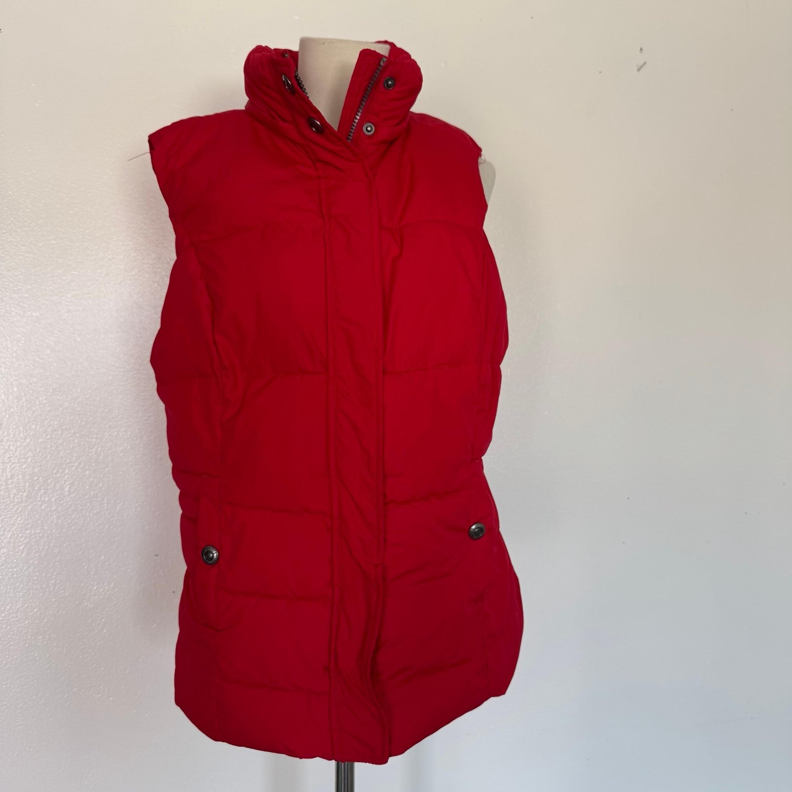 Green Tea Puffer Vest Womens Large Red Sherpa Lined Insulated Winter Outerwear