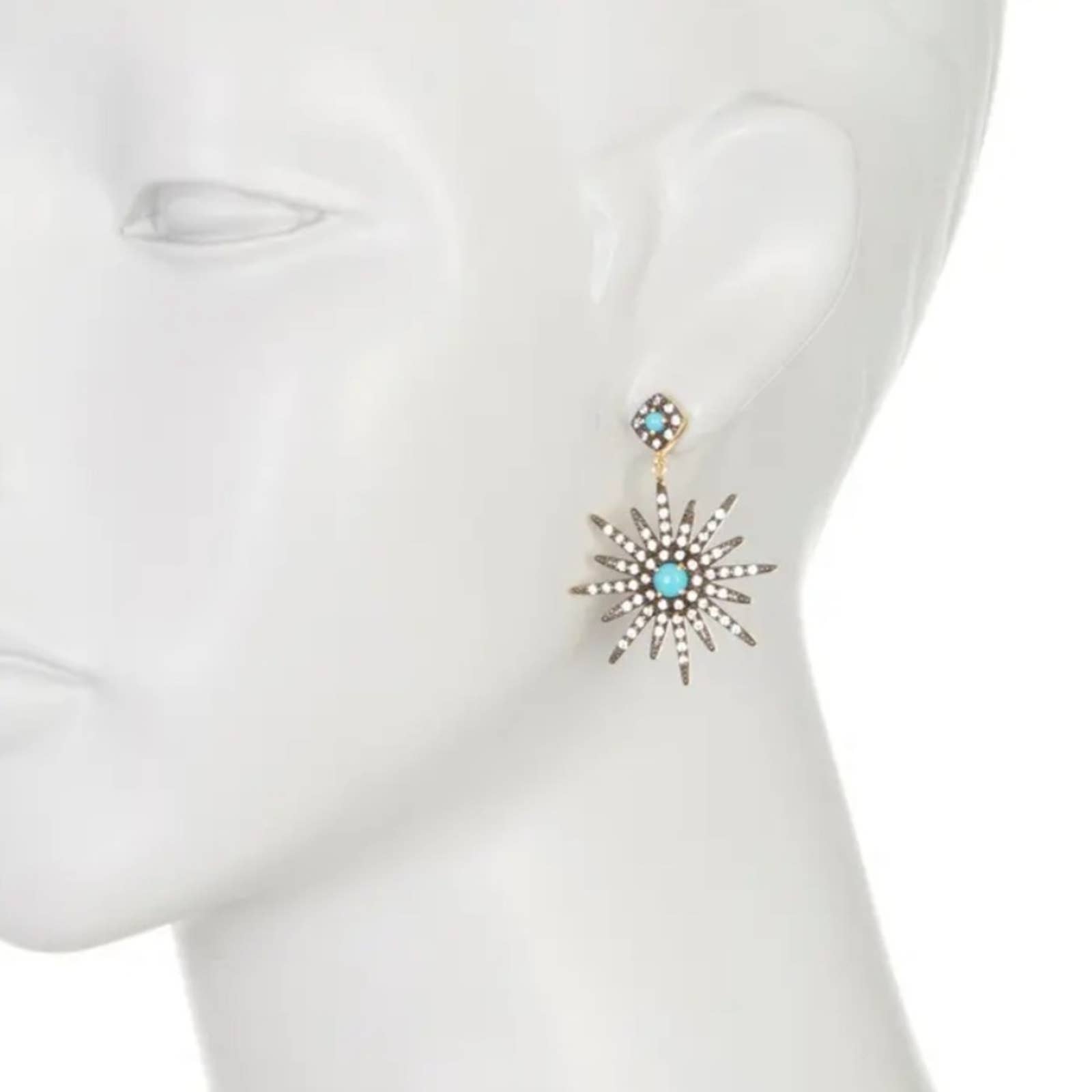 14K Yellow Gold Plated Turquoise & Swarovski Crystal Accented Starburst Earrings