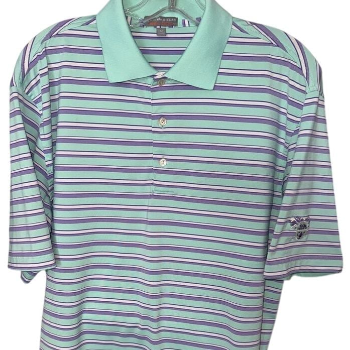 Peter Millar Summer Comfort Performance Golf Polo purple green white Men's MD