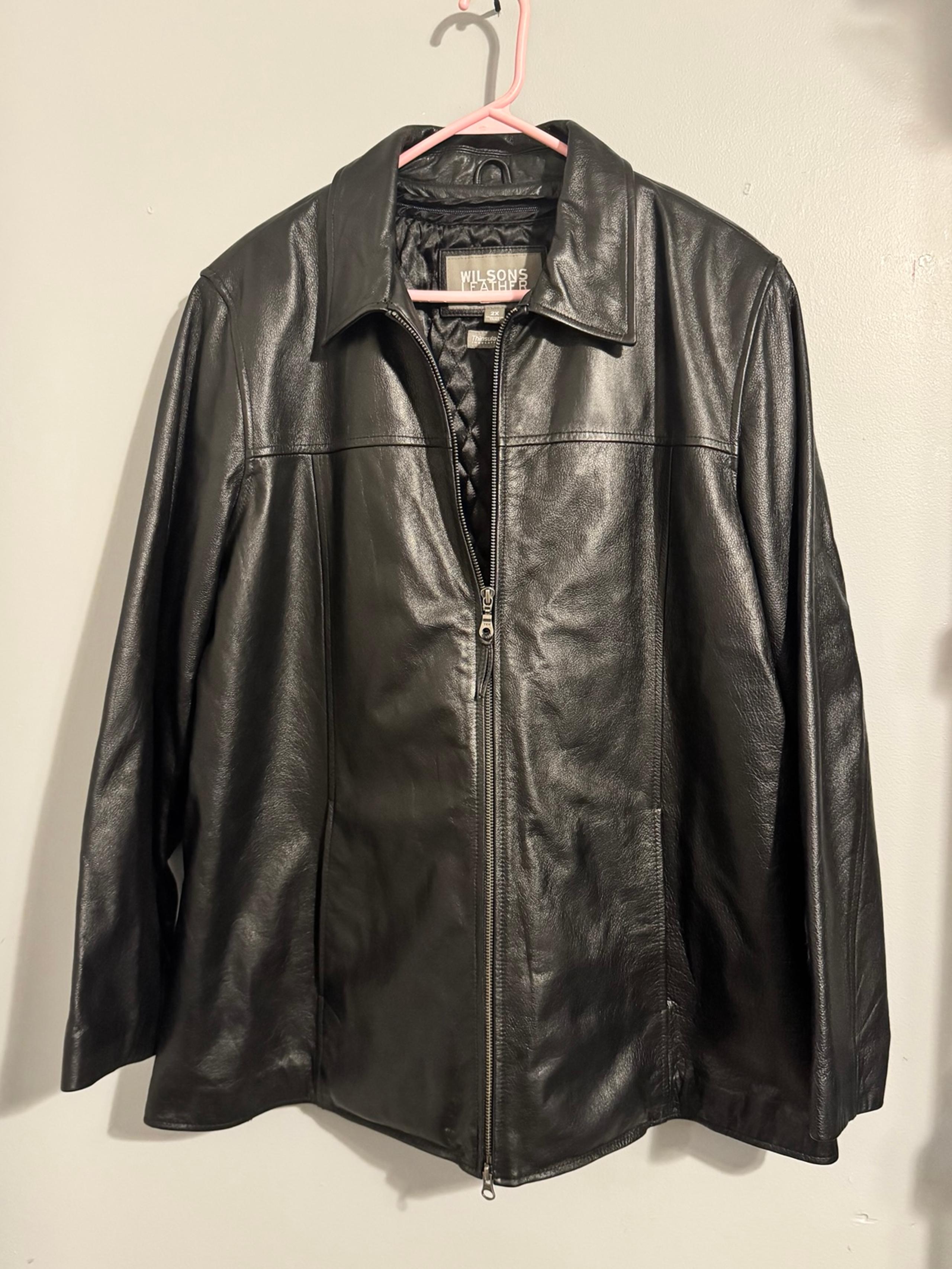 VTG Wilson’s Genuine Leather Jacket Mens 2XL Black Thinsulate Zip Pelle XXL Coat