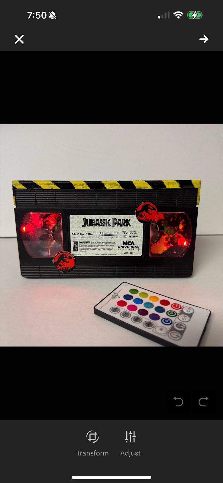 Jurassic Park Vintage VHS Tape RGB Light up Nightlight Video Light