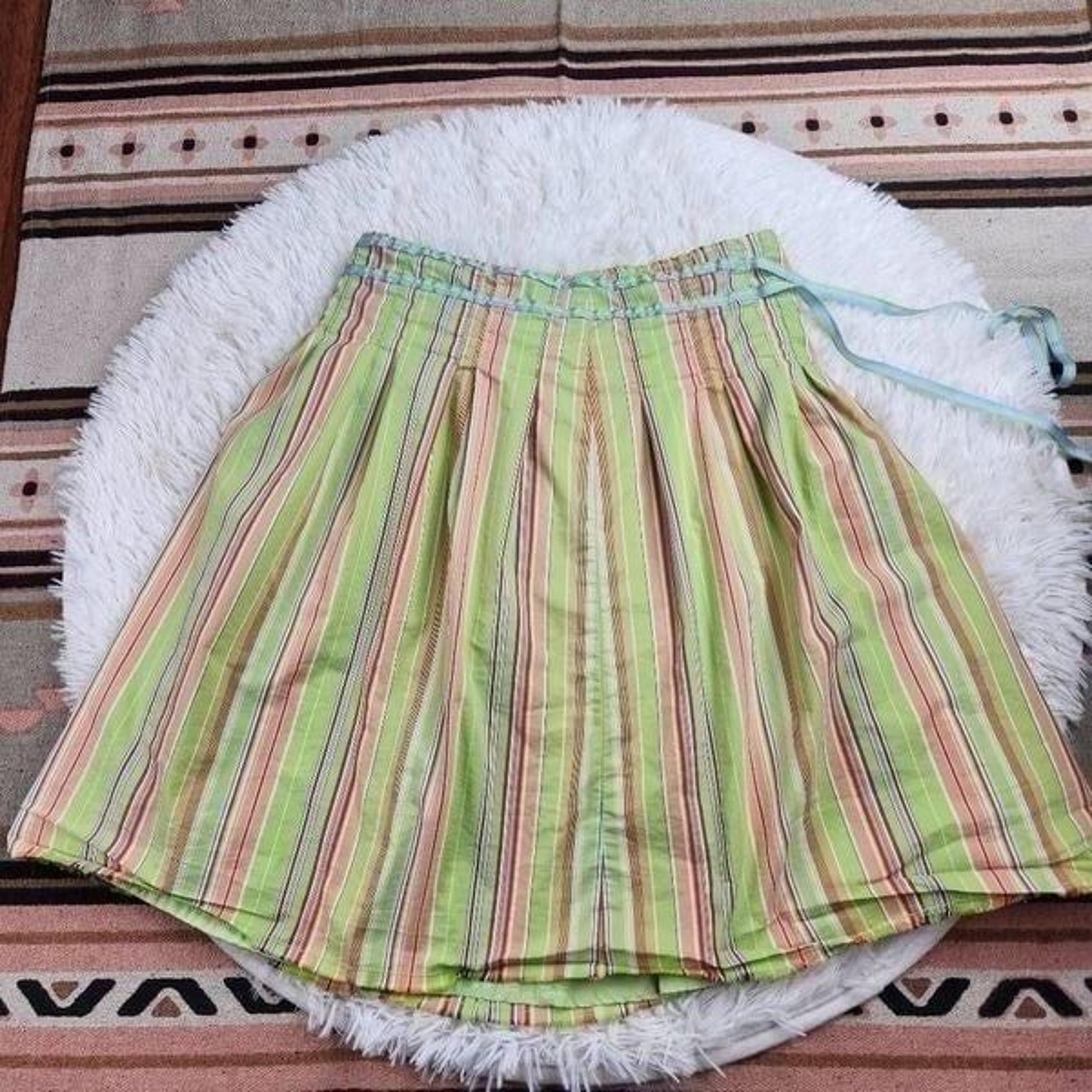 Old Navy Retro A-line Striped Pleated Ladies Green Multi Color Skirt Size 2 Side