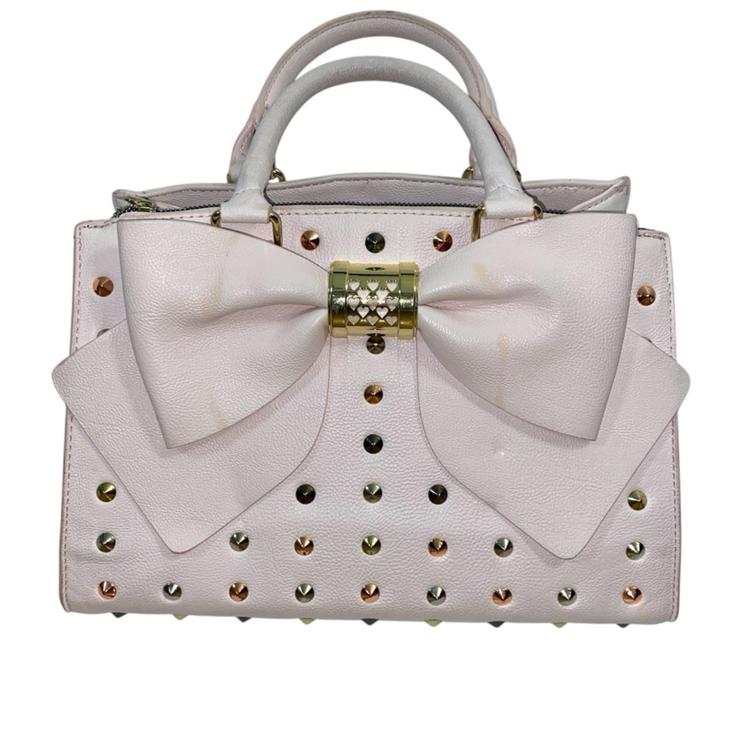 Betsey Johnson Blush Studded Bow Satchel Bag Faux Leather Pink Handbag