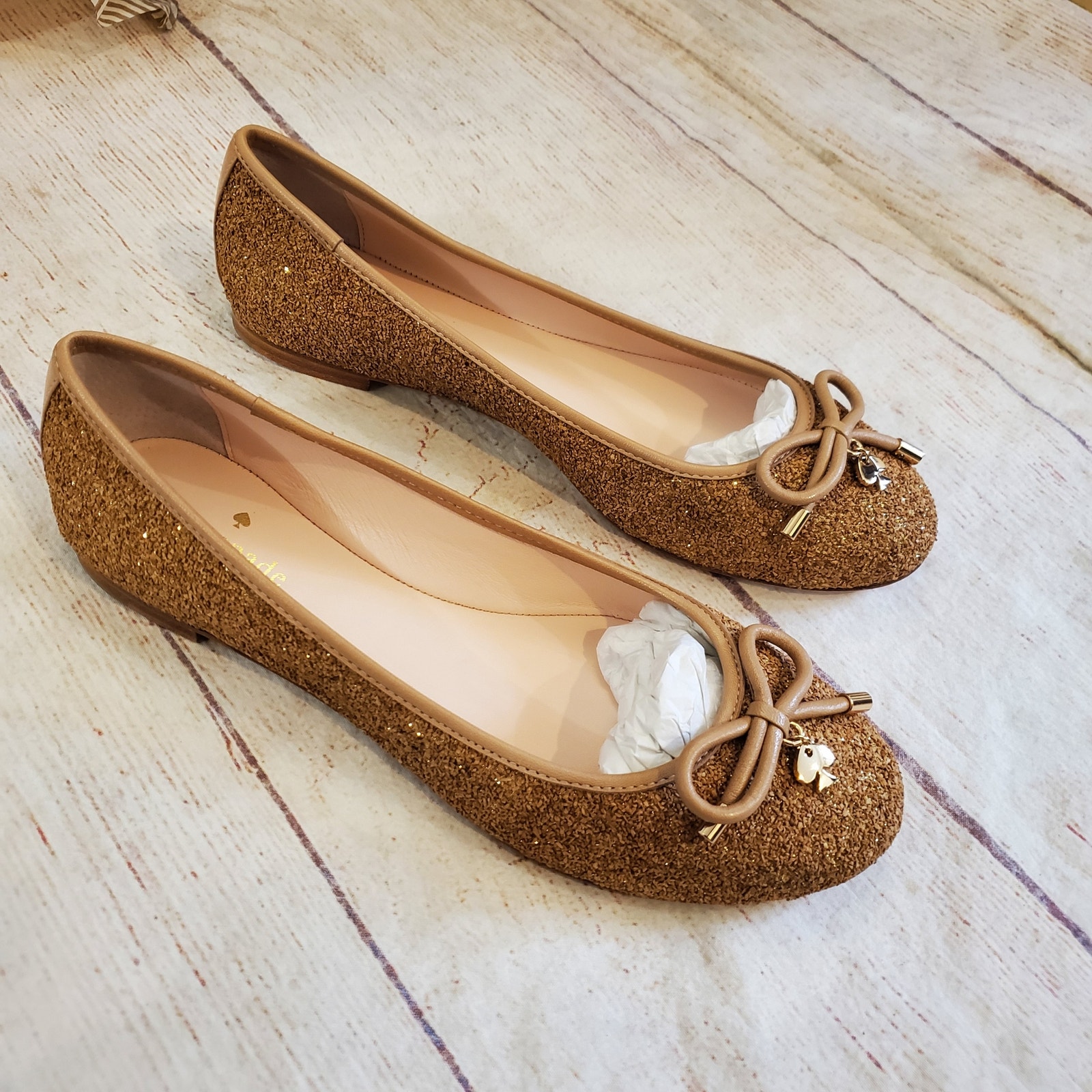 Kate Spade Willa natural/gold glitter cork ballet flats sz 7M NWT