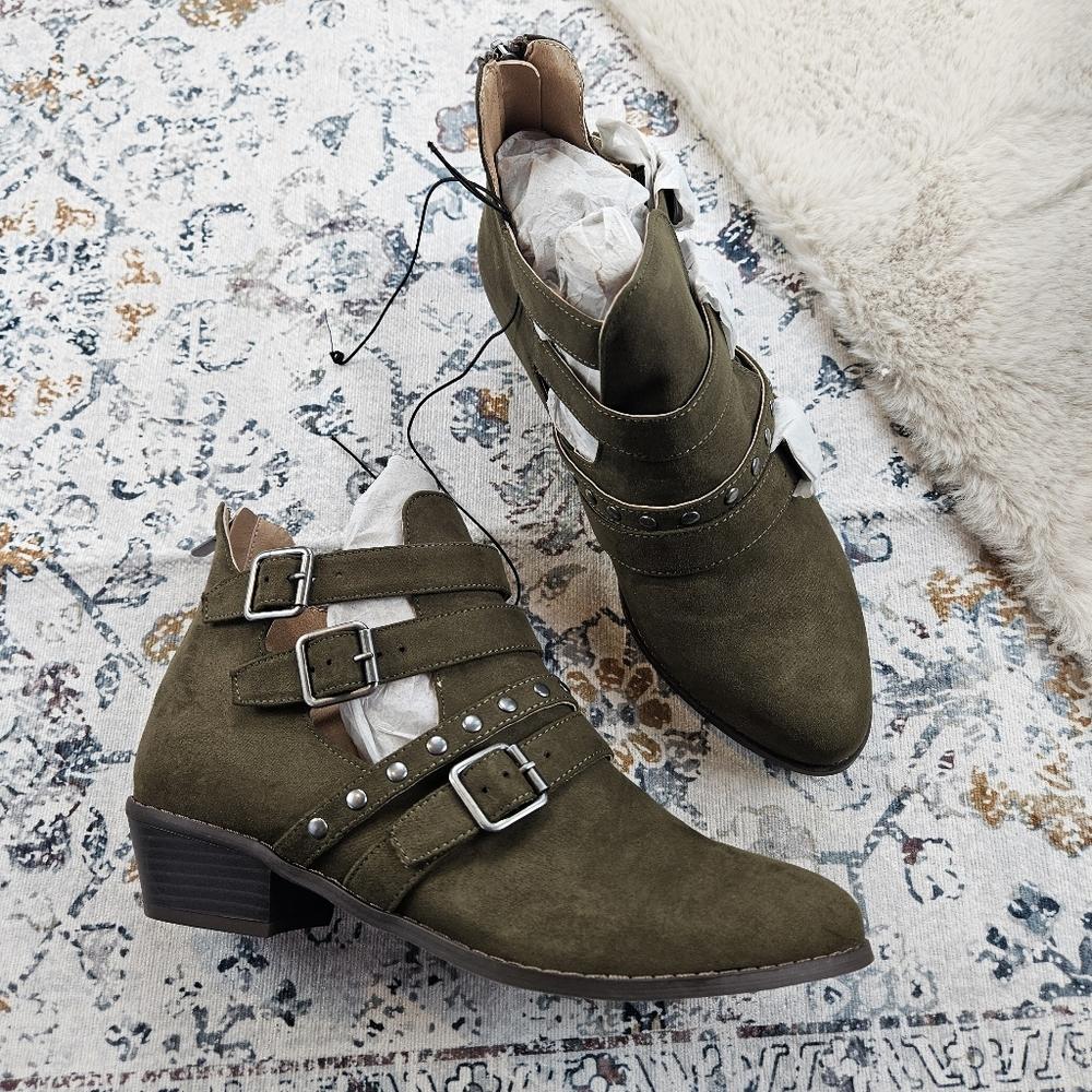 Torrid Olive Cutout Studded Bootie Women US 9