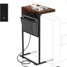 C Shaped End Table with Charging Station Rustic Brown