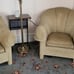 C Shaped End Table with Charging Station Rustic Brown