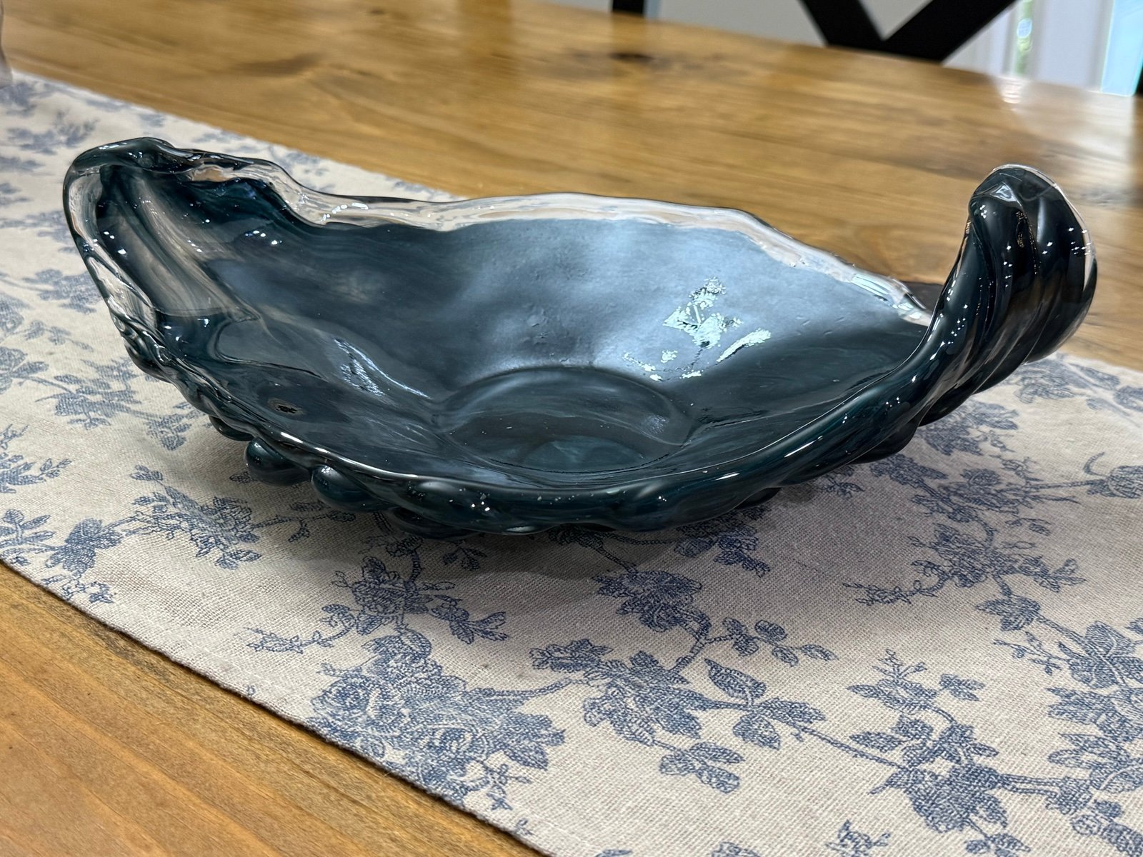 Vintage Mid Century Murano Lavorazione Blue Glass Centerpiece