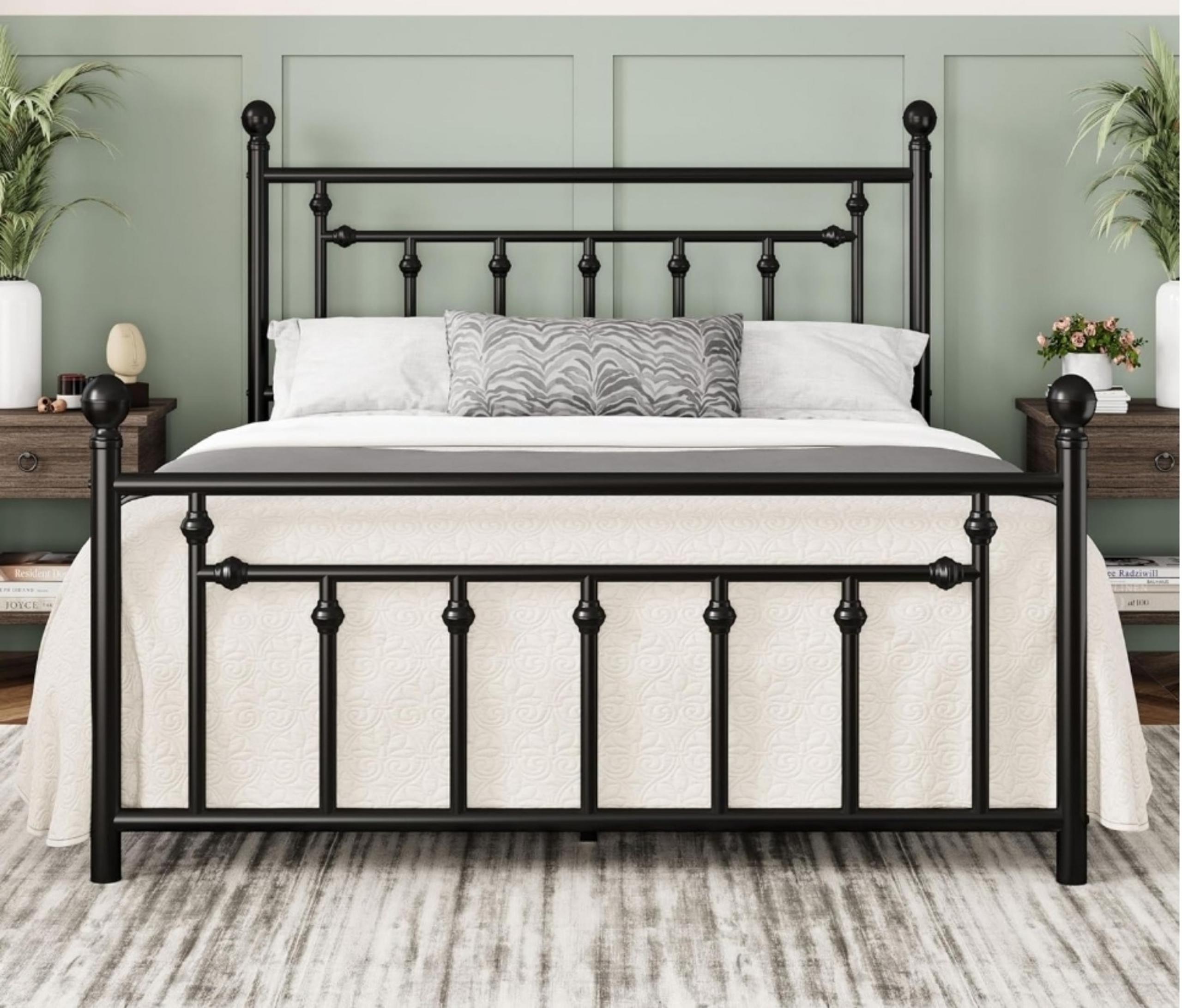 Allewie 14 Inch Queen Size Metal Platform Bed Frame with Victorian Vintage Headb