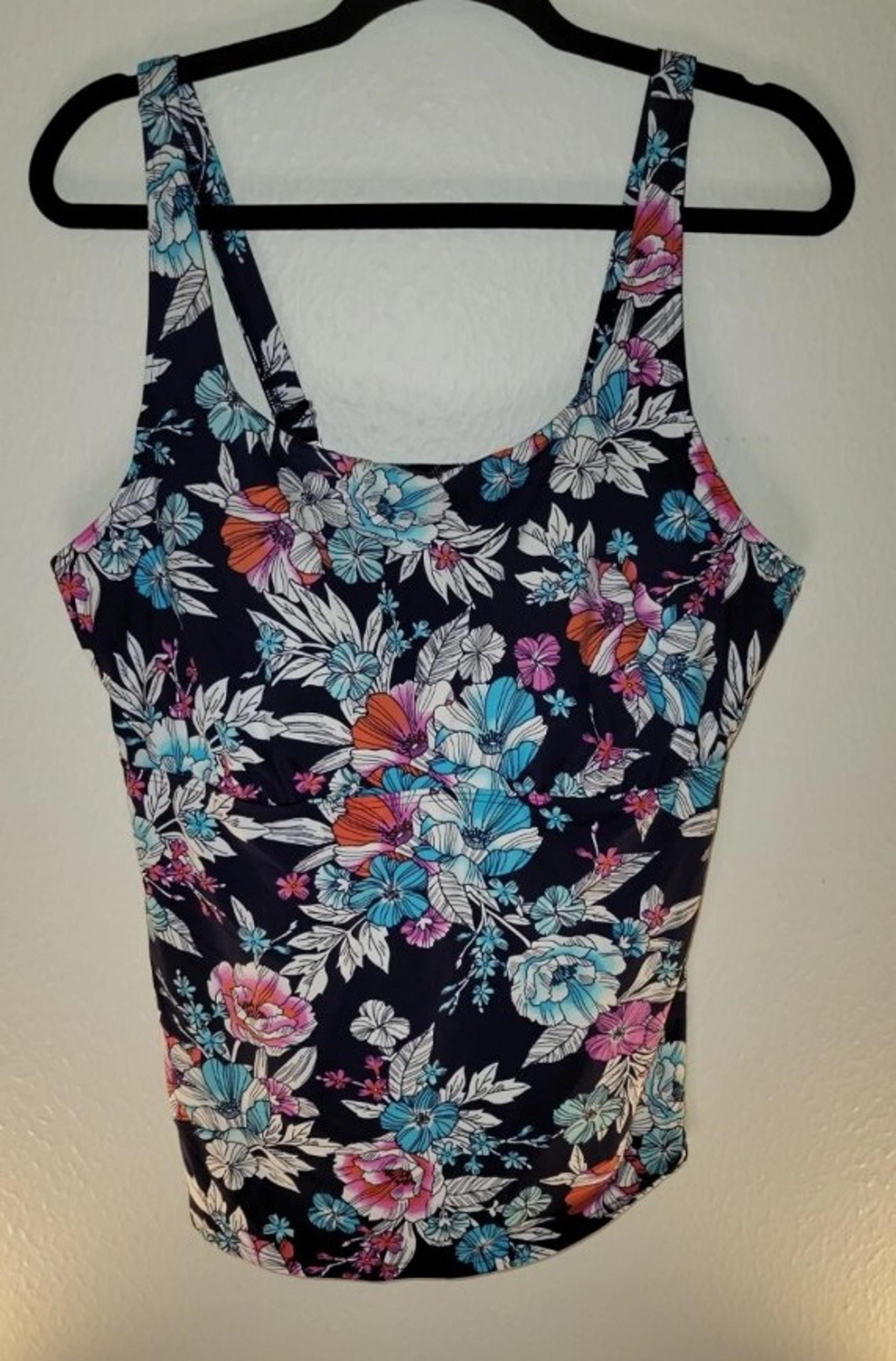 Lands End Navy Floral Swimsuit Swim Tankini Top Size 18 Mastectomy Vacation 18M