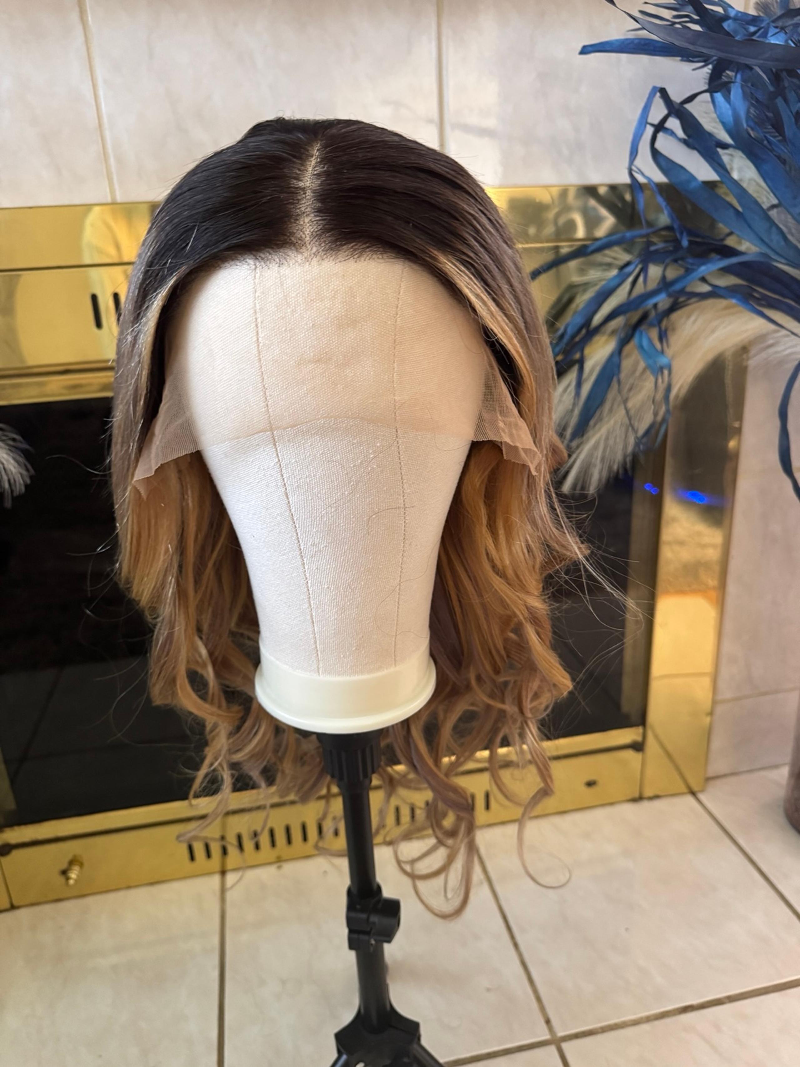 24in human hair highlights dark root /blonde/ash blonde/brown lace frontal wig