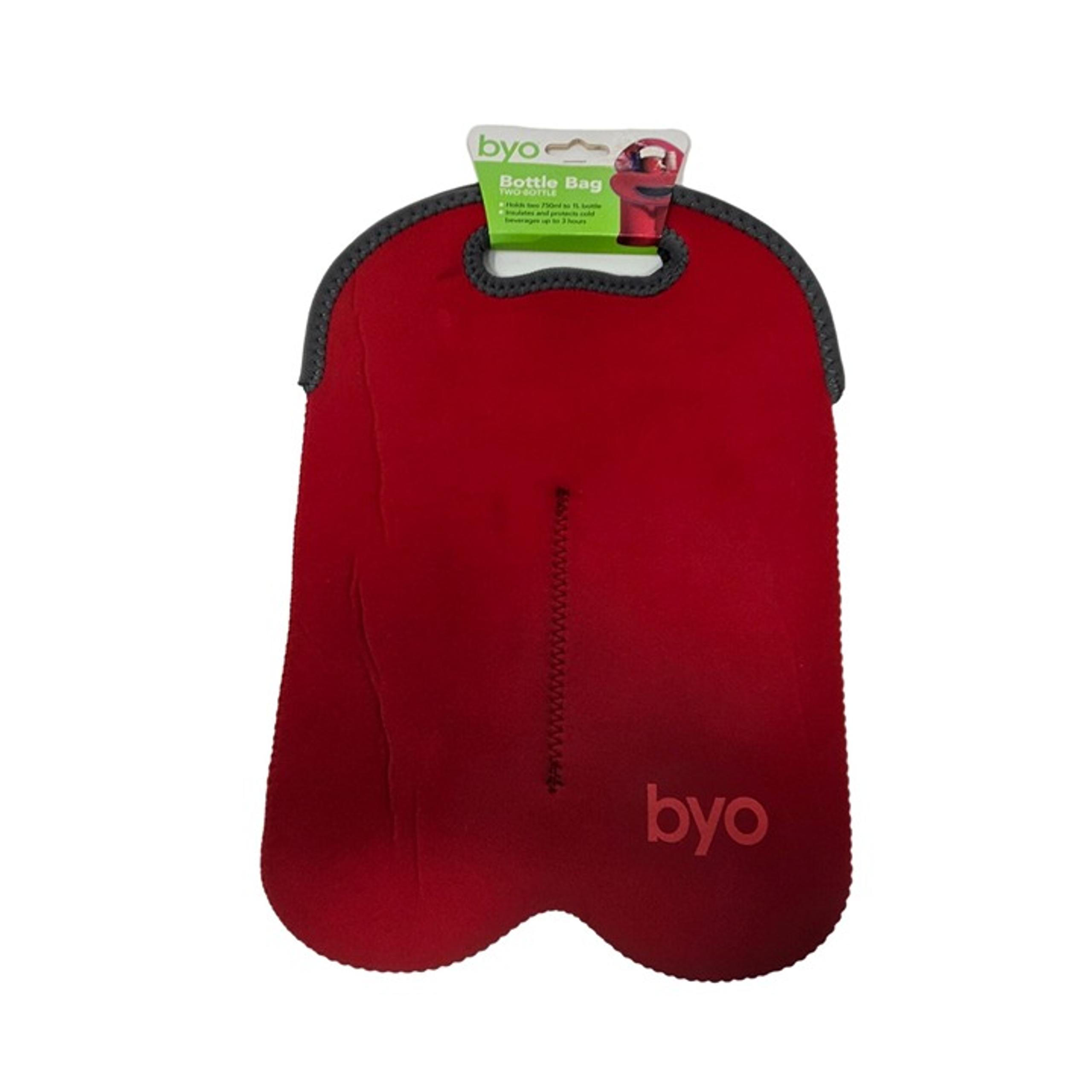 NEW BYO Two-Bottle Bottle Bag Insulates and Protects Cold Bottles Red Travel