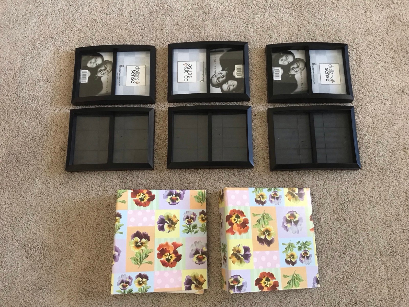 Six 6 x 4 x 2 Black Picture Frames, Two 100 4 x 6 Photo Albums
