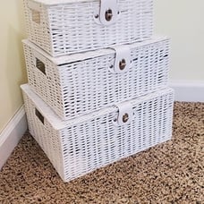 Set of 3 Woven Wicker Storage Basket Box with Lid & Lock,