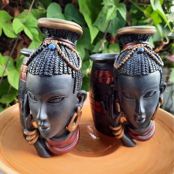 Vintage Miniature Urn Black Athena 1990s Blackamoor Head Vases 3 2 Pc Set Afric