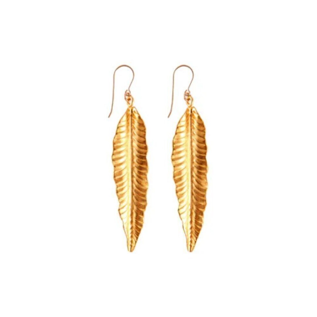 Heather Gardner Boho Gold Sterling Feather Dangle Drop Fairy Romantic Earrings