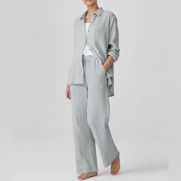 NWT Eileen Fisher SET - Classic Collar Shirt and Straight Pant in Nimbus Greg