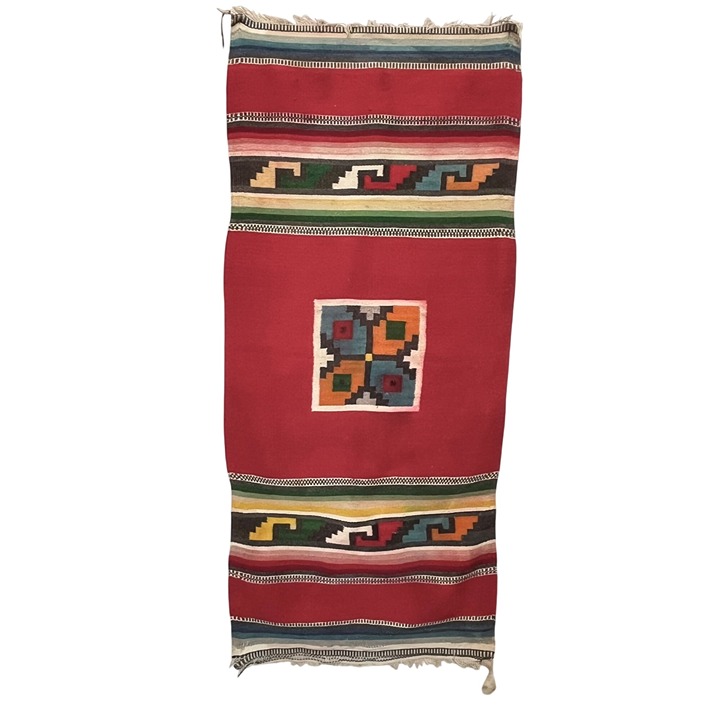 Vintage Navajo Mexican Southwest Wool Hand Woven Blanket Rug 24 x 55 + Fringe