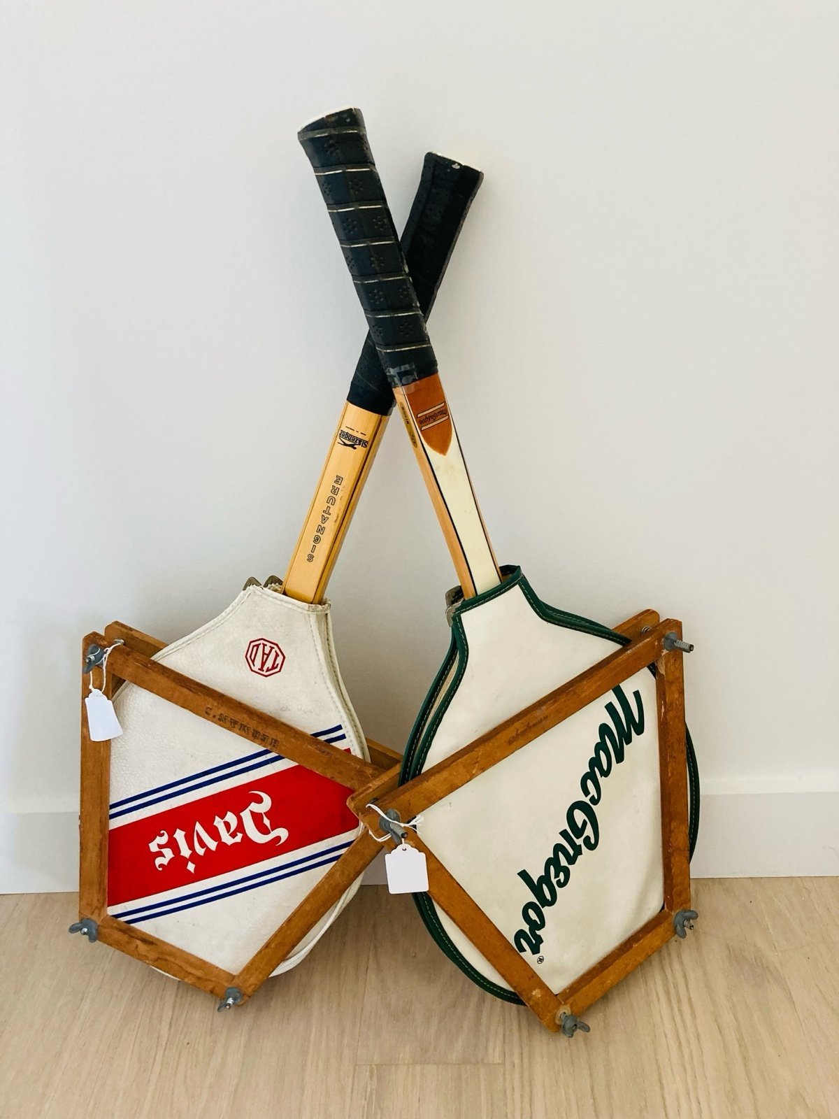 Vintage Macgregor and Davis wooden badminton rackets (2)