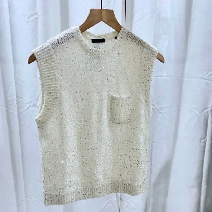 ATM Collection Anthony Thomas Melillo Sequin Wool Alpaca Sweater Vest - Chalk