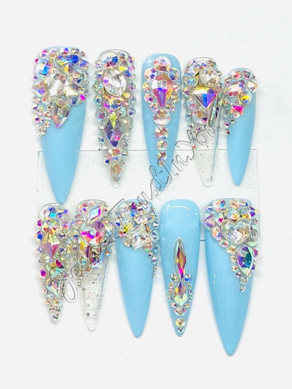 MEDIUM - XXL - BLING BLING -BLUE - Gel Press on Nails