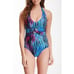Spanx Wavelength blue one piece halter swimsuit shaping slimming